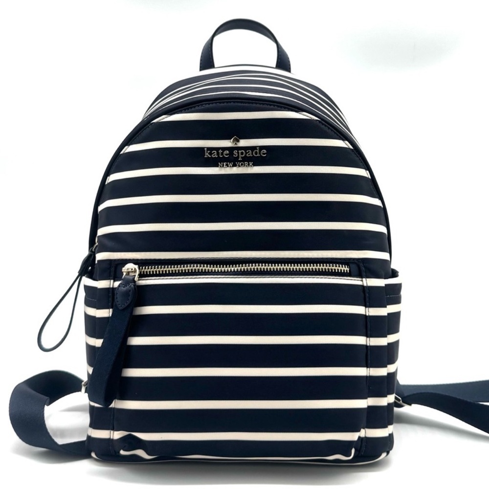 Kate Spade Chelsea Nylon Medium Backpack Navy Blue Striped - Picture 3 of 11